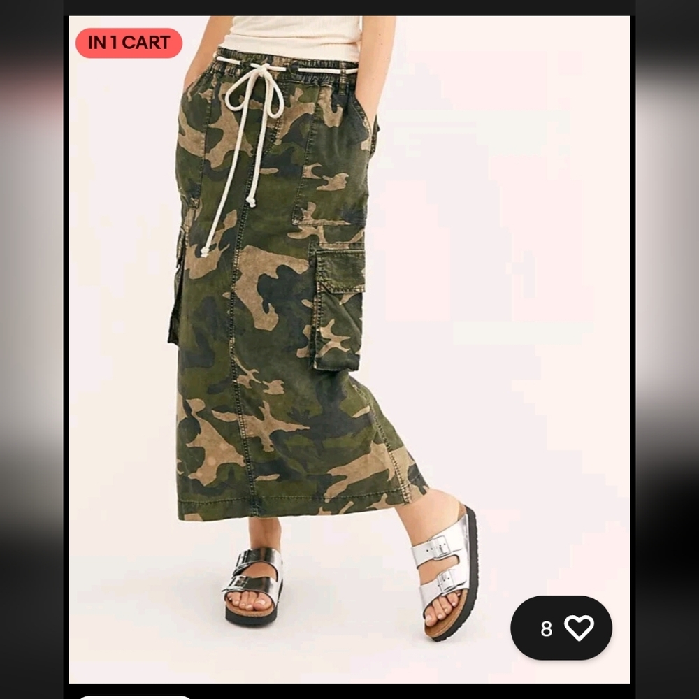 Free PEOPLE Let Me In Camo Maxi Skirt Size S